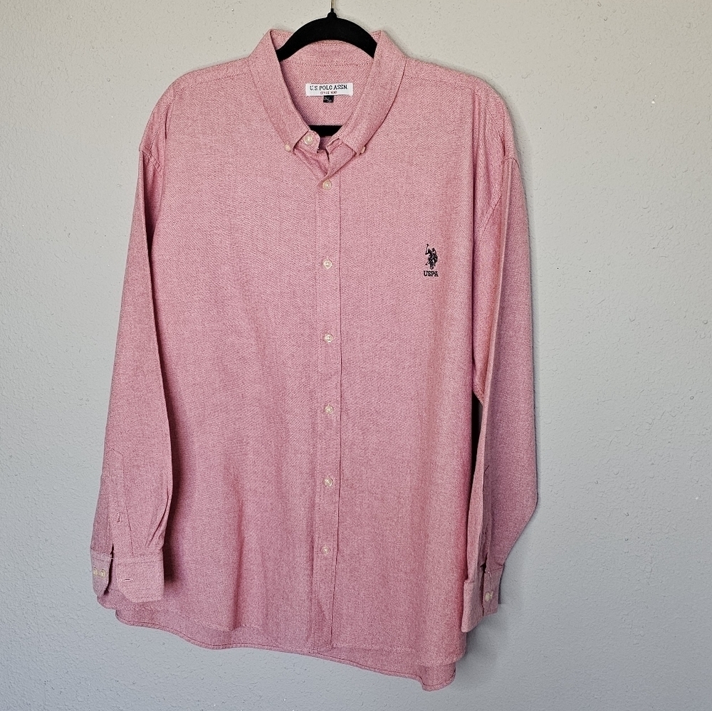 US Polo Assn Mens 2XL Pink Oxford Button Down Shirt Long Sleeve Embroidered Logo